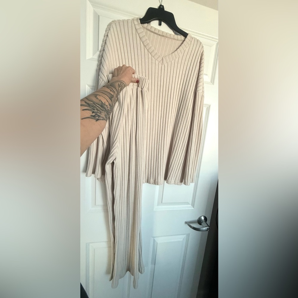 Cream Ribbed Knit Sweater